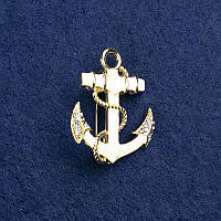 Брошка Якір золотистий метал, емаль з вкрапленнями перламутру і стрази 31х26мм + - купити біжутерію дешево оптом в інтернеті