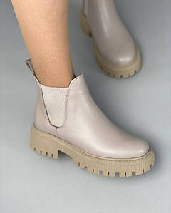 Жіночі черевики челсі ShoesBand Бежеві натуральні шкіряні всередині байка на високій підошві 36 (23,5 см) (Ѕ99421д)