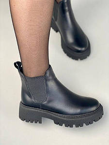 Жіночі черевики челсі ShoesBand Чорні натуральні шкіряні всередині байка на високій підошві 40 (26 см) (S99421-1д)