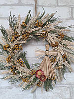Вінок різдвяний з натуральних матеріалів і сухоцвітів, різдвяний вінок з ангелом із соломи