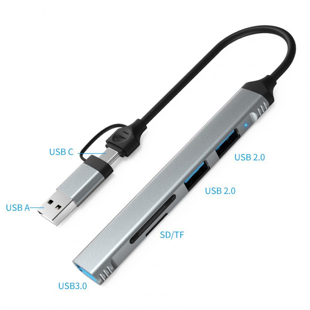 HUB Type-C USB A/ USB3.0/ 3×USB + SD microSD