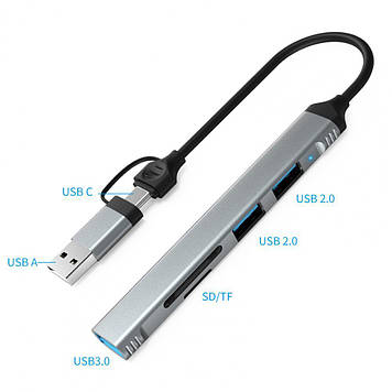 HUB Type-C USB A/ USB3.0/ 3×USB + SD microSD
