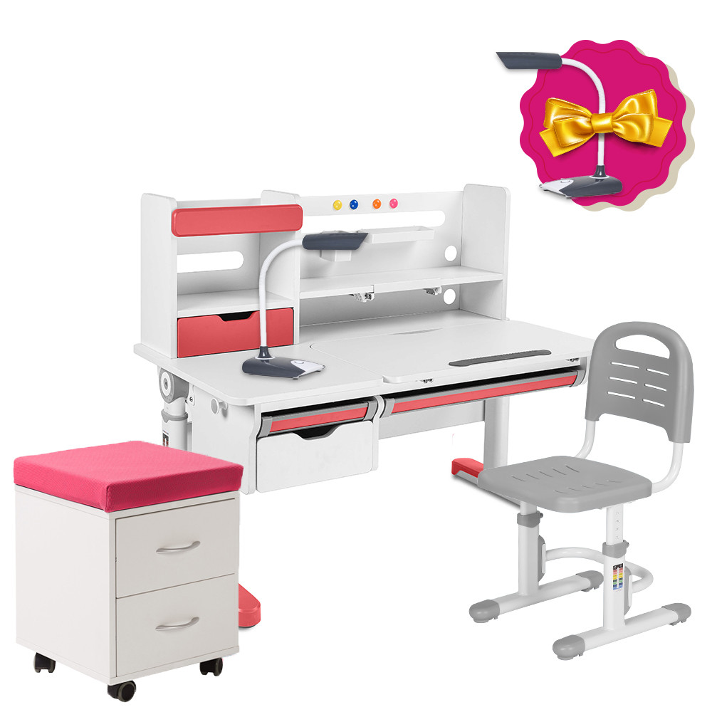 Розширювальний комплект парта FunDesk Sentire Pink + стілець FunDesk SST3LS Grey + тумбочка FunDesk SS15W Pink