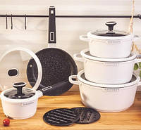 Набор кухонной посуды с мраморным антипригарным покрытием 12 предметов Edenberg кастрюли с крышками для кухни