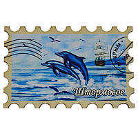 Магнит - марка №7 "Дельфины и корабль" Штормовое