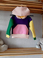 Детский теплый яркий разноцветный худи с начесом с карманом спереди с капюшоном Разные цвета, 98