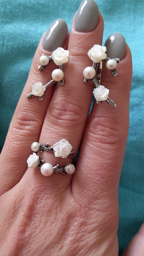 Срібний комплект з перламутром і перлами Кіото, фото 1