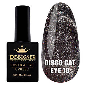 Світловідбивний гель лак Disco cat eye Diзайнер, з ефектом "Кошиче око", 9 мл. Чорний №10