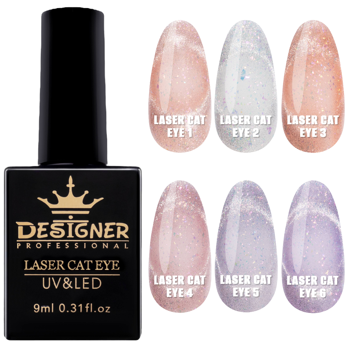 Гель лак Laser Cat Eye Дизайнер, з ефектом "Котяче око, північне сяйво", 9 мл.
