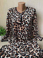 Женская теплая леопардовая пижама , домашний мягкий махровый костюм 52-54