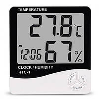 Домашній годинник-термометр HTC-1 з будильником та календарем (білий)