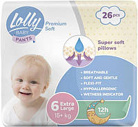 Подгузники-трусики памперсы детские Лолли Lolly Premium Soft Extra Large 6 15+ кг 26 шт