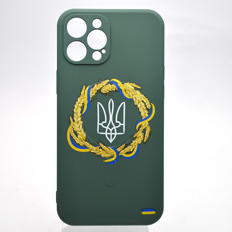 Чехол з патріотичним малюнком Silicone Case Wave Print з MagSafe для iPhone 12 Pro Max Army Trident Зелений, фото 1