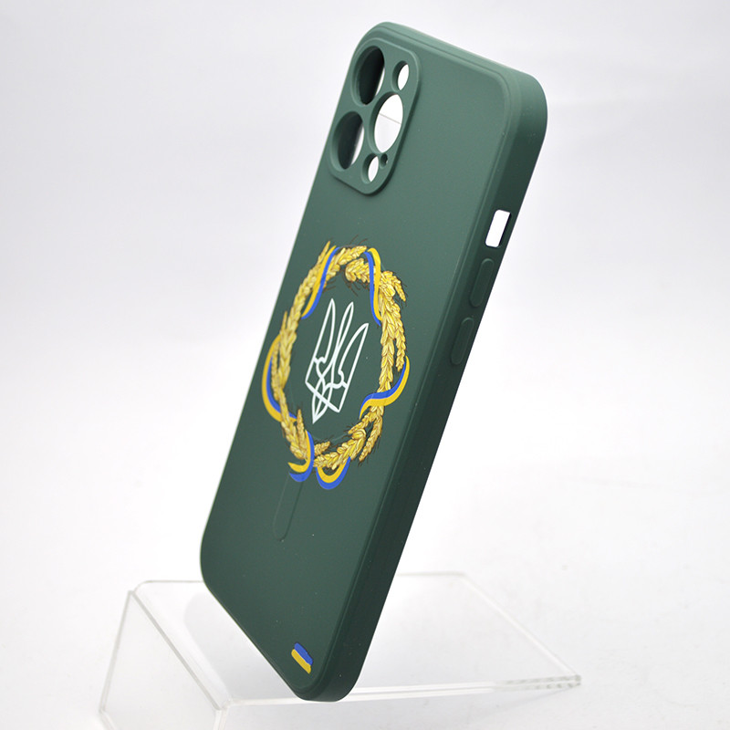 Чехол з патріотичним малюнком Silicone Case Wave Print з MagSafe для iPhone 12 Pro Max Army Trident Зелений, фото 3