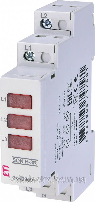 Індикатор наявності напруги ETI SON H-3R трифазний (3 червоних LED)