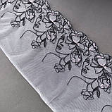 Ажурне мереживо вишивка на сітці: білого кольору сітка, чорна і рожева нитка, ширина 21 см, фото 9