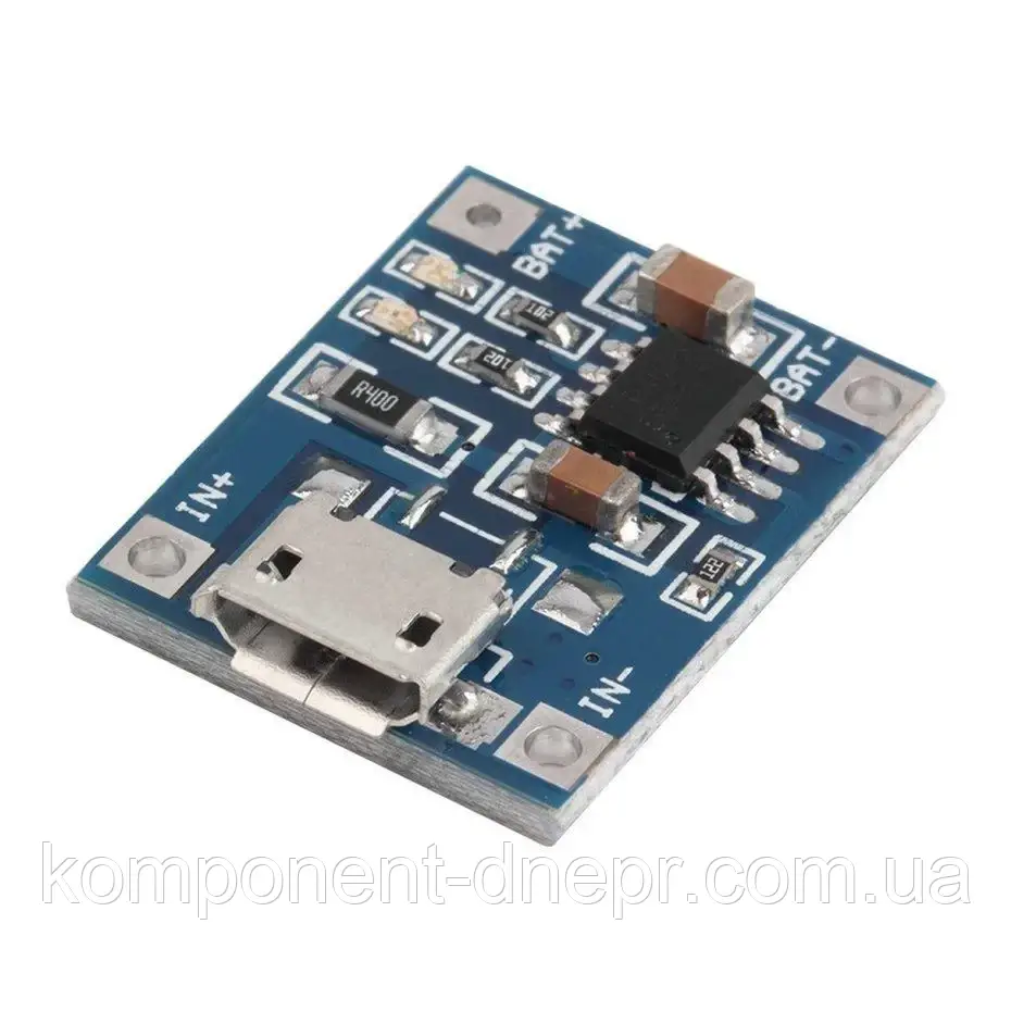 Модуль TP4056 контролер заряду Li-ion акумулятора 5 V 1 А вхід microUSB без захисту