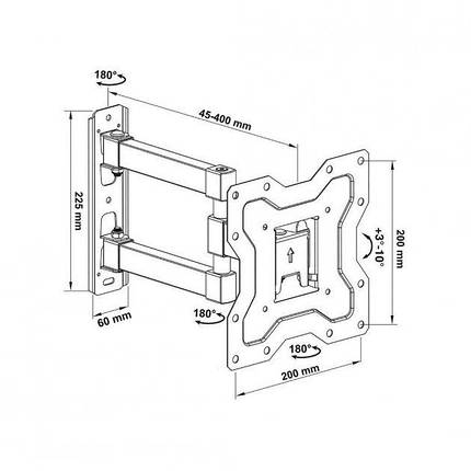 Настінне кріплення LCD/Plasma TV 15-42" Walfix R-354B колір чорний, до 35 кг, VESA: 200x200 мм, фото 2