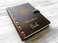 Блокнот для подорожей у дерев'яній обкладинці «Adventure book», Коричневий, Розмір A5