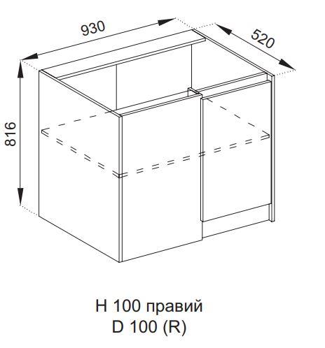 Нижня кутова шафка 100 Графіті Правий Крафт Золотий, Дуб Білий, фото 1