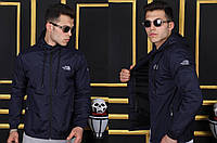 Мужская ветровка из плащевки The North Face Dark Blue, Куртка мастерка синяя, плащевка на змейке с капюшоном