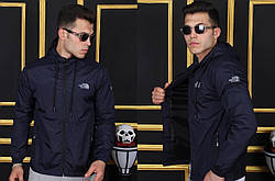 Чоловіча ветровка з плащової тканини The North Face Dark Blue, Куртка кельма синя, плащівка на змійці з капюшоном
