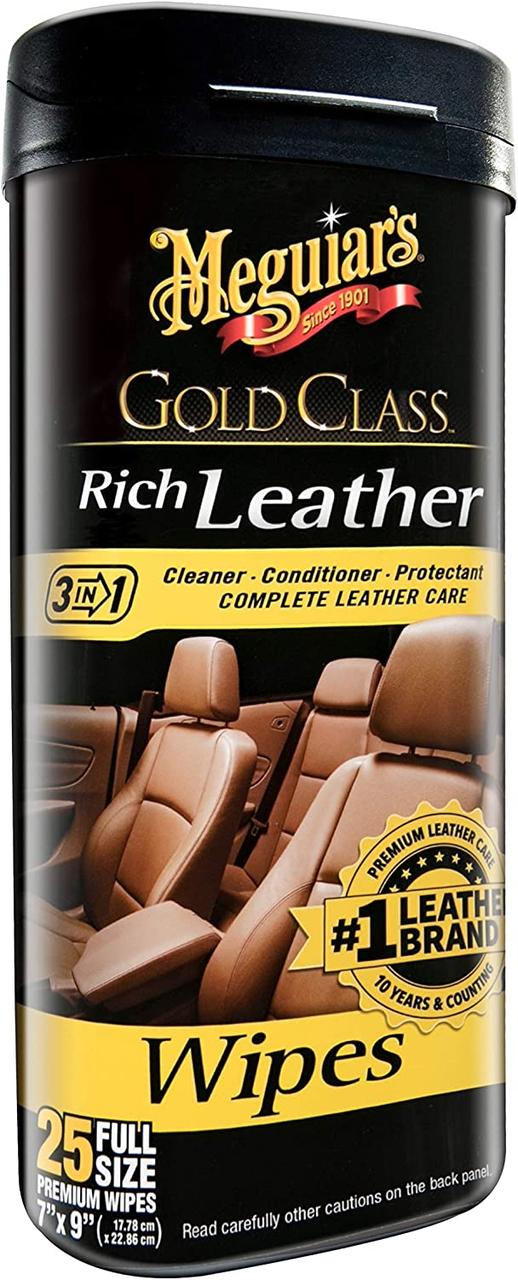 Серветки для догляду за шкіряним салоном - Meguiar's Gold Class™ Rich Leather Wipes 18х23 см. 25 шт. (G10900)