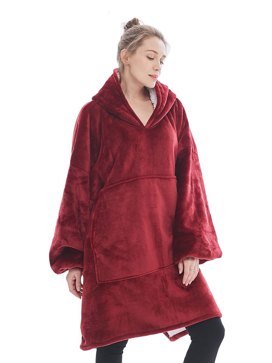Двостороння толстовка (плед) - халат з капюшоном Huggle Hoodie червоний (14707)