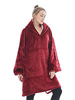 Двостороння толстовка (плед) - халат з капюшоном Huggle Hoodie червоний (14707)