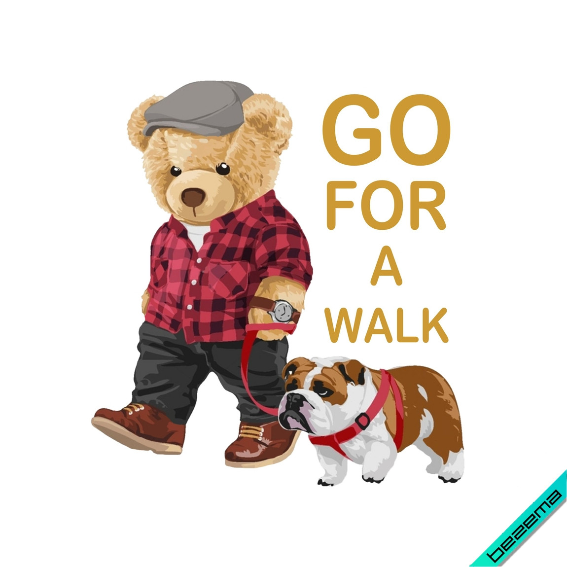 Термоаплікація Ведмідь на прогулянці з фразою Go for a walk