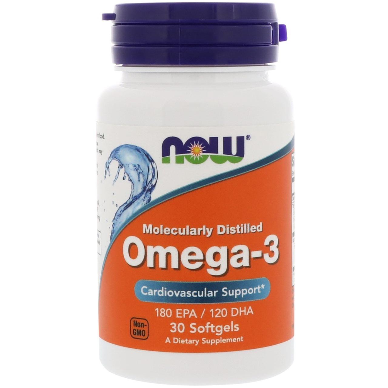 Омега-3 жирні кислоти, Omega-3, Now Foods, 180 ЕПК / 120 ДГК, 30 капсул, фото 1