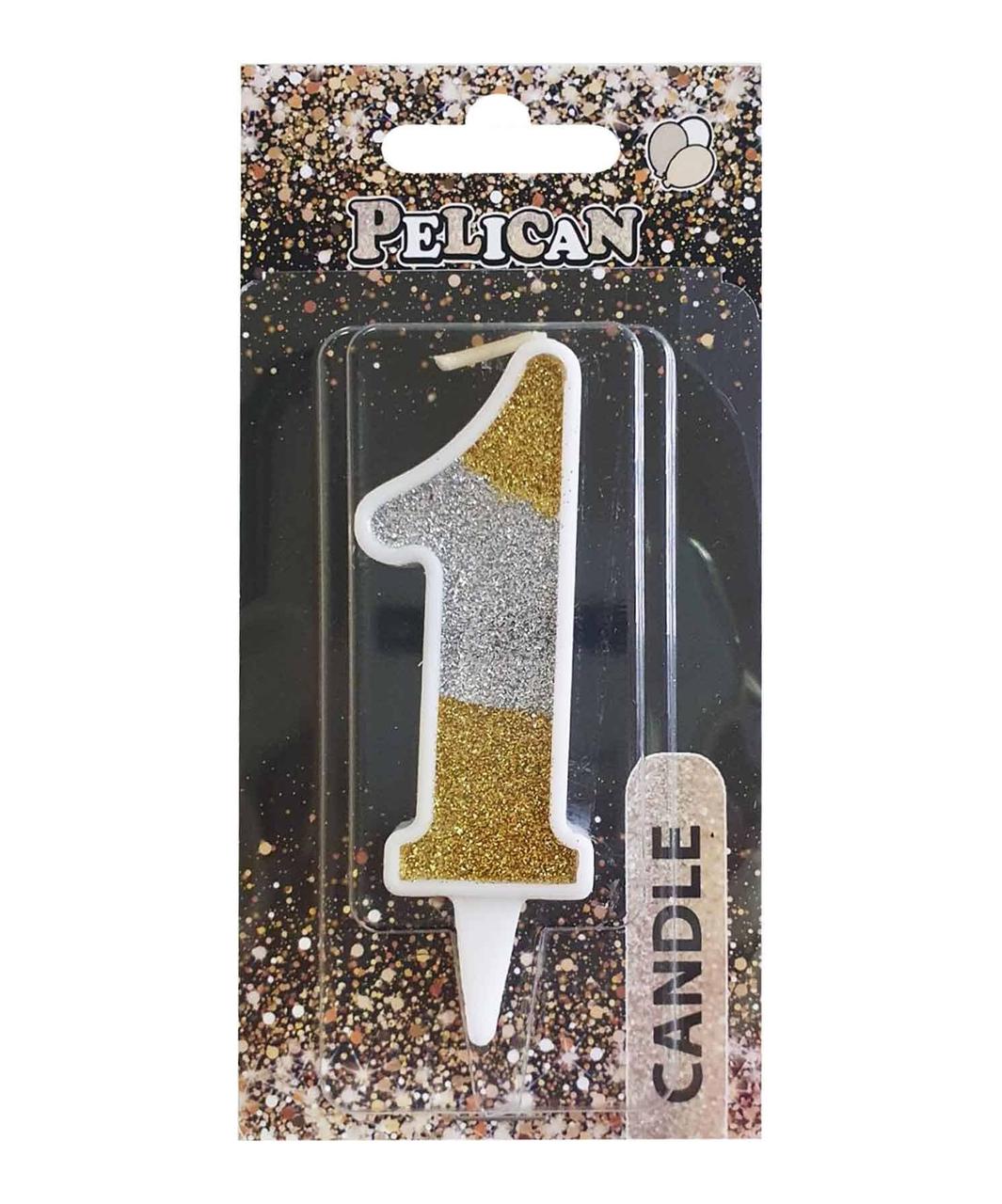 Свічка для торта цифра "1" срібне ЗОЛОТАННЯ 7 см, TM Pelican 867031 KNZ
