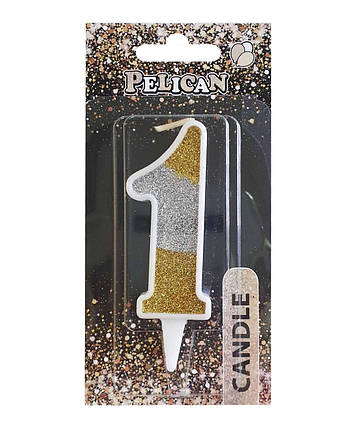 Свічка для торта цифра "1" срібне ЗОЛОТАННЯ 7 см, TM Pelican 867031 KNZ, фото 1