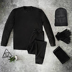 Чоловіча термобілизна зимова комплектом тепла на мікрофлісі Туреччина | шапка + рукавиці+ баф (термо одяг, білизна термо)