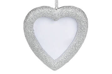 Набір (12 шт.) прикрас для ялинки Фоторамка серце 9*8.5*1.5 см, колір — срібло