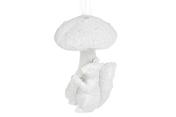 Набір (12 шт.) прикрас для ялинки Білка з грибочком 4*4*7 см, колір білий