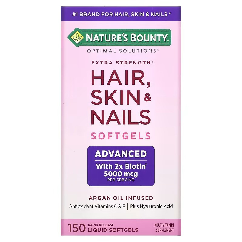 Nature's Bounty, Optimal Solutions, для високоефективного зміцнення волосся, шкіри та нігтів, 150 рідких капсул зі швидким
