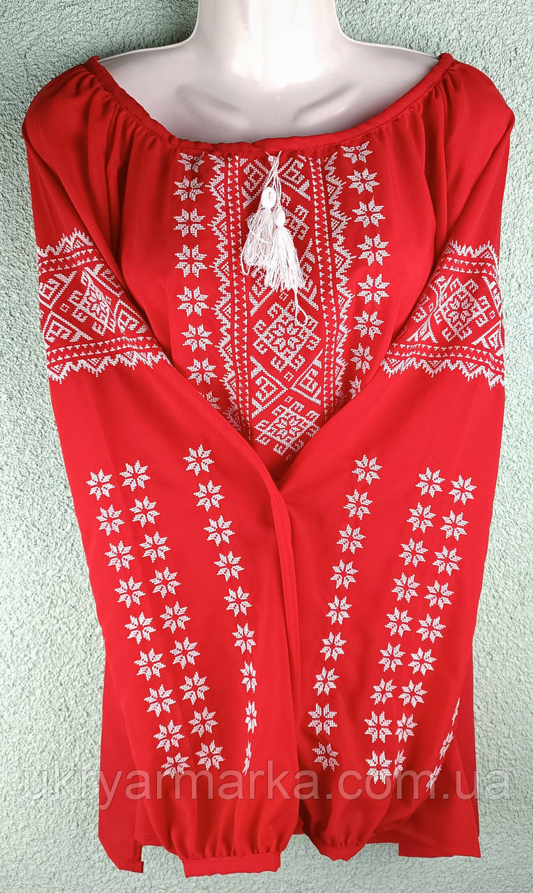 Вишита шифонова блузка "Біле вино"