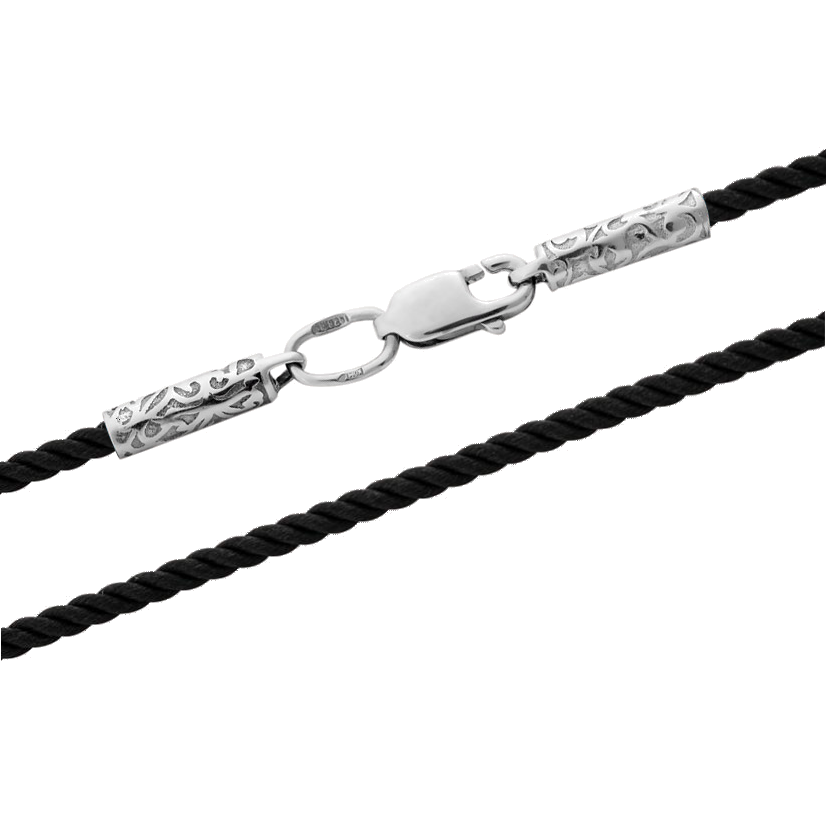 Шнурок на шию синтетичний із срібною застібкою чорний, фото 1