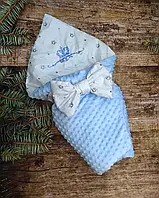 Дитячий конверт-плед плюш із вишивкою демі/зима "Корона" блакитний
