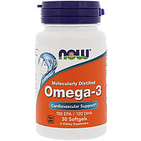 Омега-3 жирные кислоты, Omega-3, Now Foods, 180 ЭПК / 120 ДГК, 30 капсул