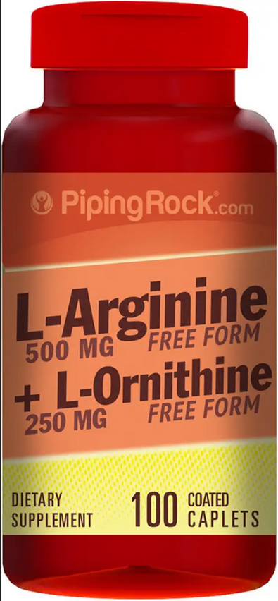 Л-Аргінін з Л-Орнітином/L-Arginine & L-Ornithine 100 Coated Caplets Piping Rock USA
