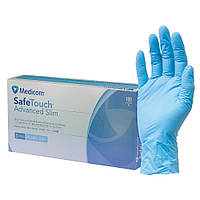 Нитриловые перчатки Medicom SafeTouch Advanced Slim Blue, размер S, 100 шт, голубые