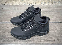 Мужские зимние черные ботинки на шнурках. Утепленные мужские кожаные ботинки на шерсти
