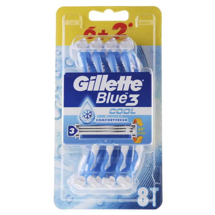 Станки для гоління Gillette Blue 3 Cool одноразові чоловічі 6+2 шт, фото 1