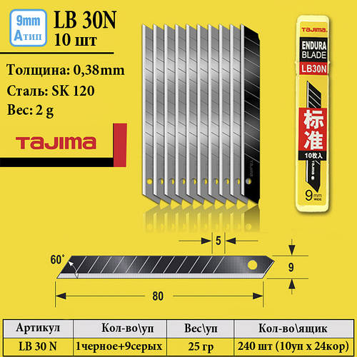 Купить Лезвия сменные сегментные TAJIMA LB30N ультра прочное 9 мм серые ...
