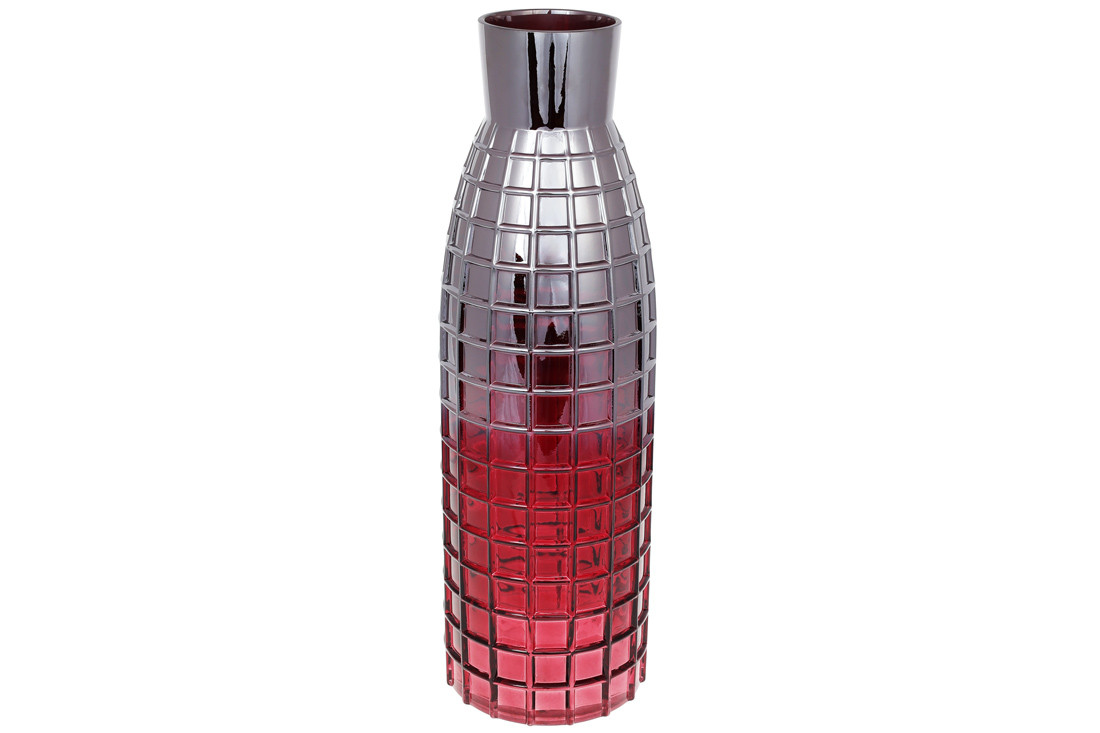 Скляна ваза Ліхтар 15*49 см, колір сталевий з червоним (591-257)