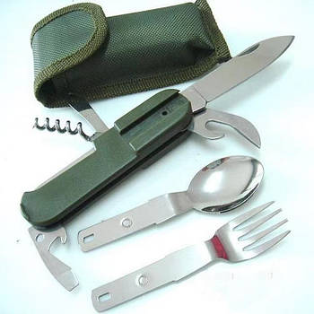 Функціональний набір столових приборів для їжі 7в1 військовий тактичний похідний