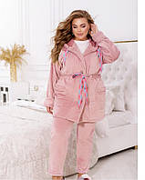 Женская теплая махровая пижама-костюм больших размеров 62/64, Фрезовый