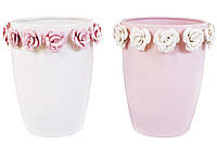 Ваза декоративная с объемным декором Розы 21*5.5*10.5см, цвет - белый с розовым, керамика (A2075-V12)